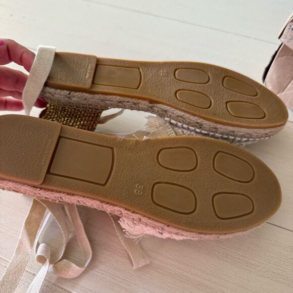 Free People Vida Espadrille Wrap Cream Crochet Gold Beaded Heel 7, NIB - Picture 7 of 7